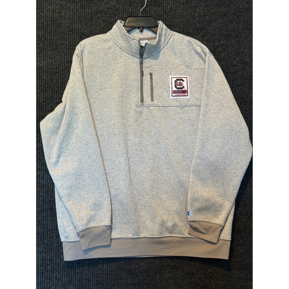 Champion South Carolina Gamecocks Mens Large Gray Waffle Knit 1/4 Zip Pullover